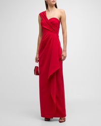 Teri Jon - One-Shoulder Draped Stretch Crepe Gown - Lyst
