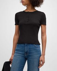 Nili Lotan - Lorene Rib Short-Sleeve Henley T-Shirt - Lyst