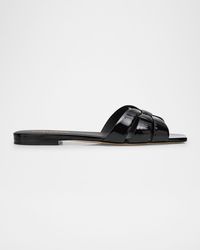 Saint Laurent - Nu Pieds Woven Patent Flat Sandals - Lyst