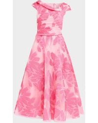 Talbot Runhof - Floral Fil Coupe Cap-Sleeve Midi Cocktail Dress - Lyst