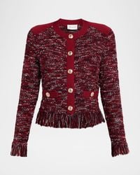 MILLY - Kelly Fringed Tweed Knit Cardigan Jacket - Lyst