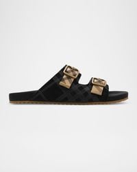 Burberry - Apos;S Urchin Suede Check Double-Strap Sandals - Lyst