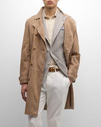 Brunello Cucinelli - Suede Double-Breasted Trench Coat - Lyst