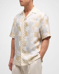 Versace - Checkered Medusa Silk Camp Shirt - Lyst