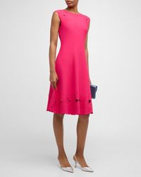 Carolina Herrera - Knit Flare Dress With Floral Embroidery - Lyst