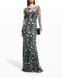 Tadashi Shoji - Floral Embroidered Long-sleeve Gown - Lyst
