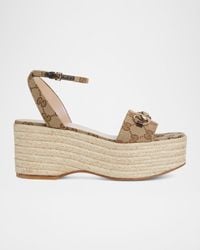 Gucci - Lady Horsebit Gg Platform Espadrille Sandals - Lyst