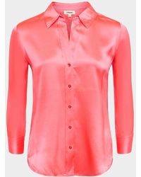 L'Agence - Dani Silk Satin 3/4-Sleeve Button-Down Blouse - Lyst