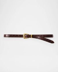 Veronica Beard - Arch Slim Croc-Embossed Leather Belt - Lyst