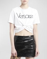 Versace - Safety-Pin Logo Embroidered Crop T-Shirt - Lyst