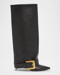 Balmain - Anthem Leather Buckle Knee-High Boots - Lyst