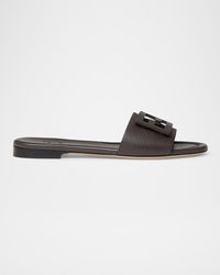 Fendi - Ff Leather Flat Sandals - Lyst