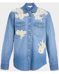 LoveShackFancy - Kelith Floral Embroidered Shirt - Lyst