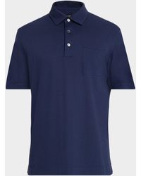 ZEGNA - Pique Polo Shirt With Leather-Trim Pocket - Lyst