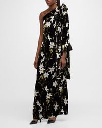 BERNADETTE - Nel Velvet Floral One-shoulder Dress With Bow Shoulder - Lyst