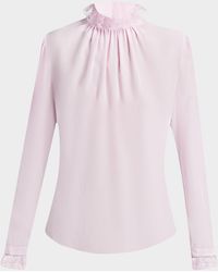 McQueen - Lace Ruffle-Neck Long-Sleeve Silk Top - Lyst
