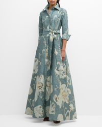 Teri Jon - Metallic Floral Jacquard Shirt Gown - Lyst