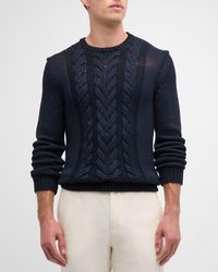 Isaia - Silk-Cotton Cable Knit Crewneck Sweater - Lyst