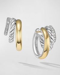 David Yurman - Dy Mercer Huggie Hoop Earrings With Diamonds In Silver And 18k Gold, 19.8mm, 0.85"l - Lyst