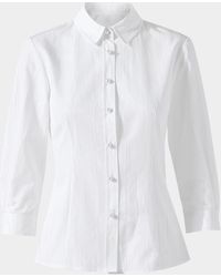 Carolina Herrera - Pearly Button Cotton-Blend Blouse - Lyst