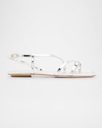 Stuart Weitzman - Georgie Metallic Strappy Flat Sandals - Lyst