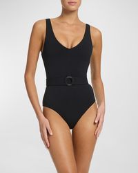JETS Australia - V-Neck Belted One-Piece Swimsuit - Lyst