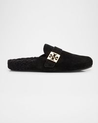 Tory Burch - Mellow Suede Shearling Buckle Loafer Mules - Lyst