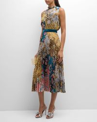Mary Katrantzou - Hollie Floral Animal-print Pleated Sleeveless Midi Dress - Lyst
