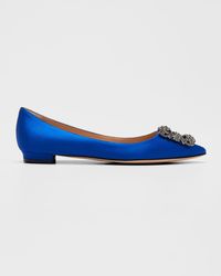 Manolo Blahnik - Hangisi Crystal-Buckle Satin Flat - Lyst