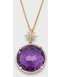 Lisa Nik - 18k Rose Gold Round Amethyst And Diamond Necklace With Star Bail - Lyst