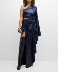 LAPOINTE - Coated Jersey One-Shoulder Ruched Slit Gown - Lyst