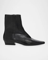 STAUD - 25Mm Wally Embossed Leather Flat Ankle Boots - Lyst
