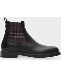 Burberry - Apos;S Pembroke Leather & Check Chelsea Boots - Lyst