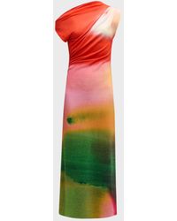 Oscar de la Renta - Draped Abstract Watercolor Jersey Dress - Lyst
