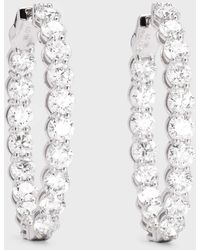 Neiman Marcus - 18k White Gold Oval Diamond Hoop Earrings, M - Lyst