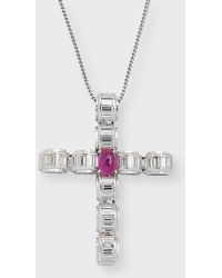 Alexander Laut - 18k White Gold Oval Ruby And Diamond Cross Pendant Necklace - Lyst