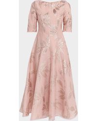 Talbot Runhof - Metallic Peony Jacquard Midi Cocktail Dress - Lyst