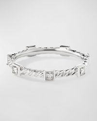David Yurman - 2mm Cable Stack Band Ring With Diamonds And 18k White Gold - Lyst