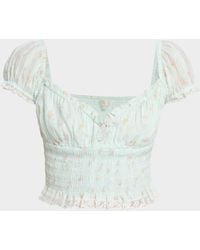 LoveShackFancy - Daini Smocked Floral Top - Lyst