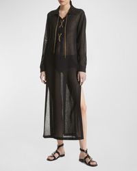 Michael Kors - Garza Crepe Maxi Dress With Chain Lace-Up Detail - Lyst