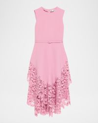Oscar de la Renta - Sleeveless Cherry Guipure Embroidered High-Low Dress With Belt - Lyst