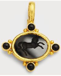 Elizabeth Locke - 19k Yellow Gold Horizontal Oval Flat Onyx Rearing Horse Pendant - Lyst