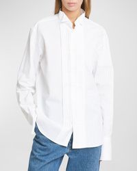 Loewe - Pleated Bib-Front Wingtip Collared Striped Shirt - Lyst