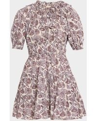 Ulla Johnson - Soffia Printed Puff-Sleeve Mini Dress - Lyst