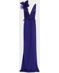 Marchesa - Draped Flower Ruffle Matte Crepe & Organza Gown - Lyst