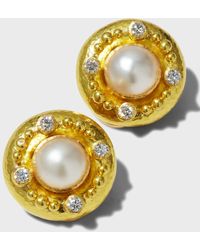 Elizabeth Locke - 9mm White Akoya Pearl Earrings With Four 2.5mm Diamonds - Lyst