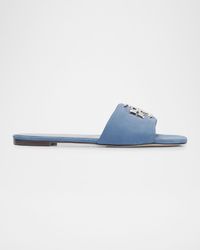Tory Burch - Eleanor Logo Suede Flat Sandals - Lyst
