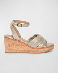 Bernardo - Metallic Suede Cork Wedge Sandals - Lyst