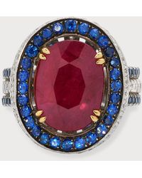 Alexander Laut - 18k Ruby Ring With Blue Sapphire And Diamond, Size 6.5 - Lyst