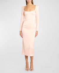Alex Perry - Strong-Shoulder Long-Sleeve Satin Crepe Midi Dress - Lyst